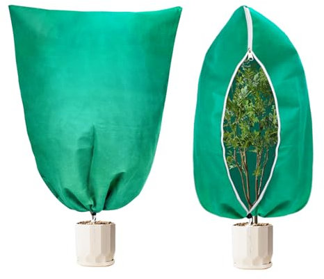 Dreamtop Winterschutz für Kübelpflanzen 2 Stück 80 x 120cm Pflanzenschutz Winter mit Reißverschluss und Kordelzug Frostschutz Pflanzen im Garten Atmungsaktiv Reißfest 80g/m² Dickes Material