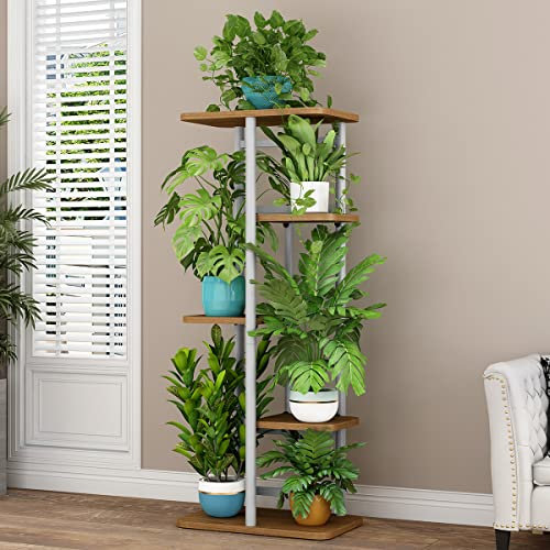 Lidzopas Soporte para plantas de madera de metal para interior y exterior, estante para flores de esquina para varias plantas, escalera para plantas para balcón, exterior, jardín, salón