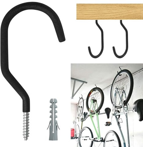 Paquete de 6 ganchos de bicicleta para pared de garaje, ganchos de bicicleta resistentes para colgar, montaje en pared para almacenamiento de bicicletas para techos, ganchos de techo grandes sin