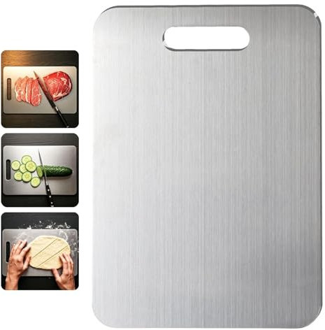 Titan Schneidebrett Kovali, 100% Reine Titanium Cutting Board, Doppelseitiges Lebensmittel Grade Schneidebret-t, Schneidebrett Metall für Fleisch, Brot, Gemüse,Obst Schneiden (M:39x29CM)