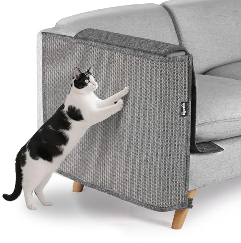 NATUYA Cat Scratch Furniture Couch Protector - Large Sisal Cat Scratching Pad Sofa Corner Arm Shield, Cat Scratcher for Sofa (All Gray, Right)
