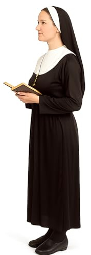 MUNSKT Costume de nonne de nouveauté pour les femmes Costume de robe noire fantaisie Adultes de prêtre religieux pour Halloween Cosplay