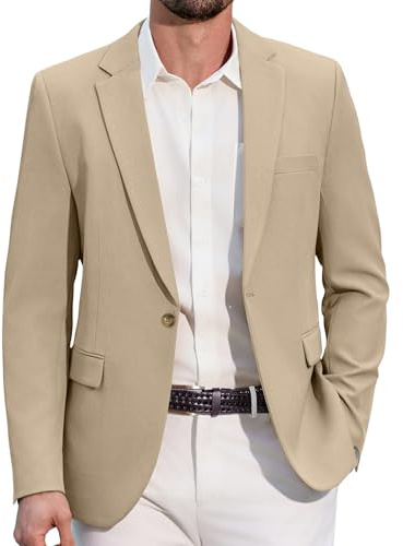 COOFANDY Giacca Blazer da Uomo Sportiva Casual Giacca da Abito con 1 Bottone per Uomo Business Casual Kaki 3XL