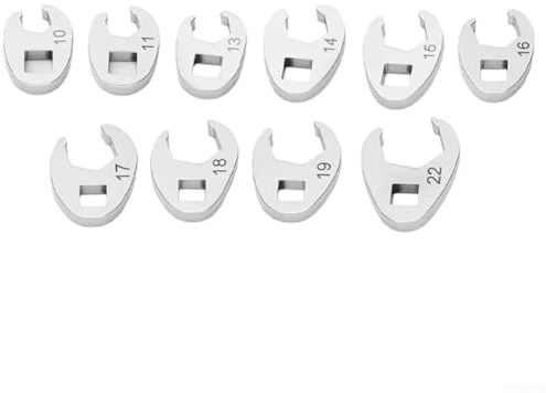 Juego de 10 llaves de pata de gallo – 10 – 22 mm de extremo abierto métrico cabeza de tuerca acampanada – 3/8 pulgadas – llaves de llave de pie de cuervo conductor – para reparación de automóviles