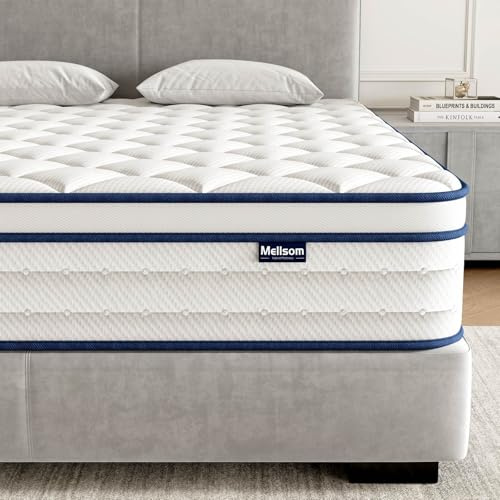 Mellsom Double Mattress 4FT6, Memory Foam and 7-Zone Pocket Spring Orthopedic Hybrid Double Size Mattress In a Box, Medium Firm Feel for Pressure & Back Pain Relief, 135x190x25cm