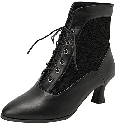 Generisch 2026 Botines Mujer Mujer Botines Invierno Moda Elegante Encaje Hueco Punta Punta Cómodos Cordones Delanteros, Negro , 41 EU