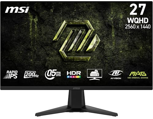 msi mag 275QFA E20 27 Gaming Monitor, 2560x1440 WQHD Rapid IPS, 200 Hz, 0,5 ms, HDR Ready, AMD FreeSync Premium, Eye Care, AI Vision, HDMI 2.0b, DP 1.4a, Frameless, VESA Mount