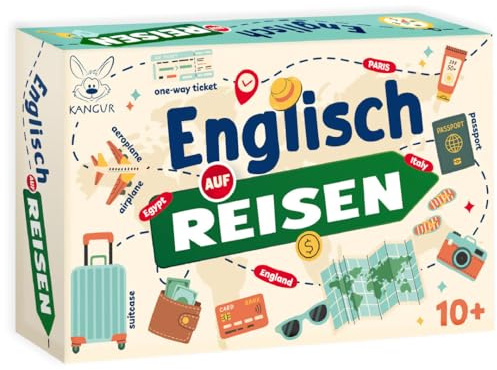 Englisch auf Reisen Kartenspiel ab 10 Jahren mit 54 Karten Lernspiel für Kinder und Familie Sprachspiel Englischlernen Reisequiz kompakte Reisespiel Geschenkidee für Urlaub