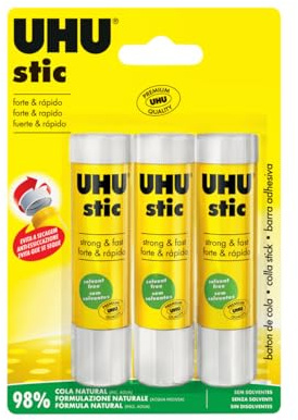 UHU Stic colla per bambini, sicura da usare per i lavoretti, adatta per la scuola, l'ufficio, l'universita, 3 x 21 gr