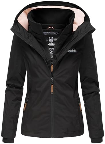 MARIKOO Designer Damen Übergangs Jacke leicht gefüttert Kapuze kurz B659 [B659-Erdbeer-Schwarz-Gr.L]