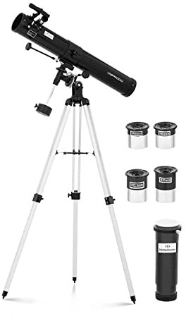 Uniprodo Uni_Telescope_10 Teleskop 900 mm Ø 76 mm Tripod-Stativ Barlowlinse Mondfilter Aufrichtlinse Okularauszug 1,25 Newton-Reflektor Fernrohr