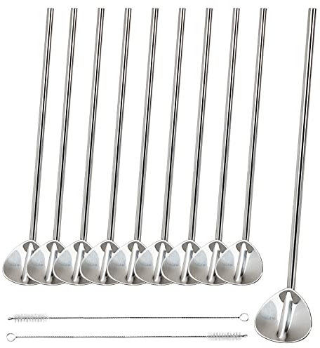 bremermann Trinkhalm-Löffel-Set 12tlg // wiederverwendbar // Edelstahl // Cocktaillöffel // 10 Löffel // 2 Reinigungsbürsten