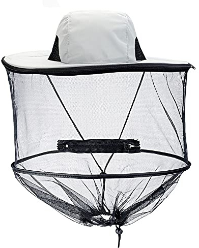 CozyCabin Mosquito Head Net Hat with Removable Mesh Hidden Netting, Camouflage Design with Zipper Net for Outdoor Fishing Gardening Hiking Face Cover (Grey)