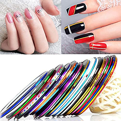 PKOUVOO 30 stycken konst dekoration naglar linje klistermärken, akryl nagelformar flerfärgad band gör-det-själv design nagelkonst klistermärken