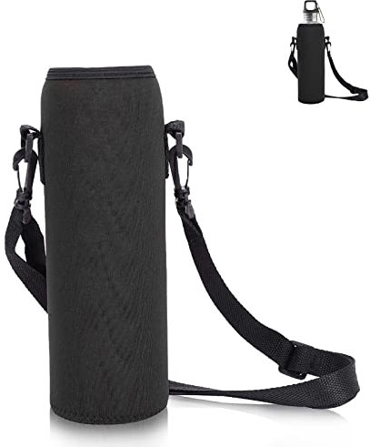 funda para botella de agua para deportes al aire libre,Bolsa portabotellas de agua, funda t¨¦rmica para botella de con correa ajustable para el hombro, bolsa de neopreno port¨¢til aislada (negro)