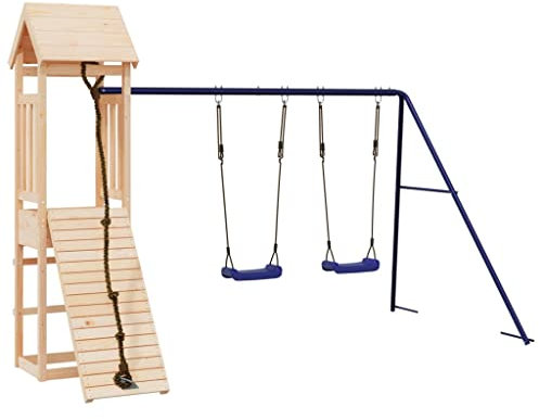 vidaXL Spielturm, Klettergerüst mit Kletterwand Schaukel, Kinder Kletterturm mit Holzdach, Spiel-Zubehör für Garten, Holz Spielplatz, Massivholz Kiefer