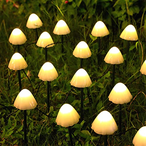 JZK Solar-Lichterkette für den Außenbereich, 12 LED-Solar-Pilz-Gartenlampe und 3,8 m lange Lichterketten – 8 Modi von warmweißen, wasserdichten Solarlichtern für Hochzeiten, Partys und Wege
