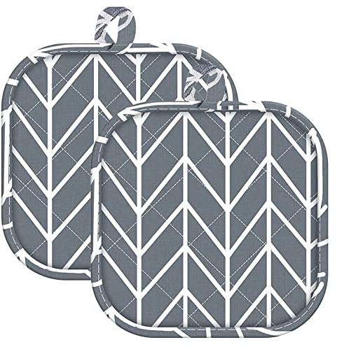 2 Pieces Oven Microwave Potholders Pot Holders with Pocket for Kitchen Large Cotton Square Oven Mitts for Kitchen Cooking and Baking