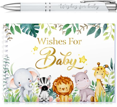 Tenare Baby Shower Book Wishes for Baby Guestbook with Pen Shower Games Advice Book Alternative Toddler Gifts(Jungle Animal)