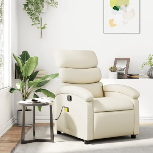 Festnight Sillón Masaje Eléctrico Sillón Masaje Reclinable Sillon Relax Reclinable Sillón Relax Sillón Reclinable Manual Sillones para Salón de Cuero Sintético, Crema