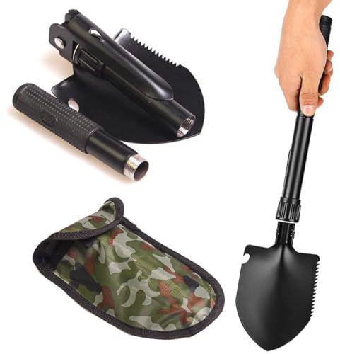 Pala Plegable Multifuncional, Pala de Supervivencia Camping, Pala de Nieve Plegable, Se Utiliza para Caminatas Al Aire Libre, Palear Nieve, Jardinería, Campamentos, con 1 Bolsa de Almacenamiento