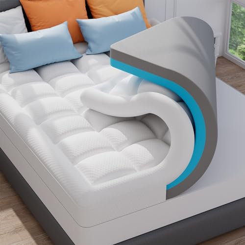 ELEMUSE 10CM Matratzen Topper 180x200cm, H3H4 Gel Topper mit Waschbarem Flauschigem Bezug und Gelschaum