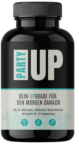 PARTYUP mit 25 Elektrolyten, Vitaminen & Mineralstoffen, 90 After Party Kapseln, für den Morgen Danach, 90 Kapseln
