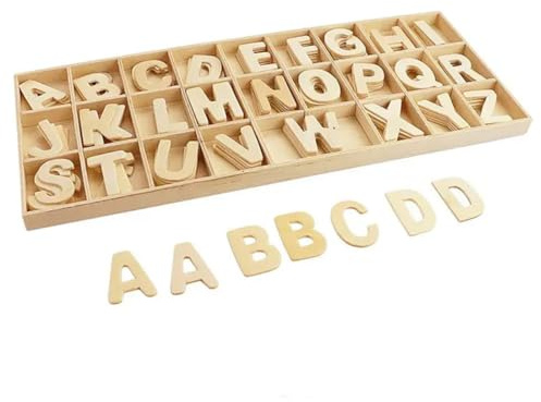 IKOPFLN Lettere in Legno, lettere legno lettere adesive grandi Set da 130 Letterine Maiuscole da A-Z & Simboli,3cm, per Bricolage Lavoretti, Naturale