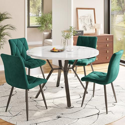 Gxffipw Essgruppe Runder Esstisch mit 4 Stühlen Set für 4 Personen, Esstisch Rund 100x100x75 cm mit Schwarzen Metallbeinen und 4 Grün Samt Esszimmerstühle, Esszimmermöbel, Küchenmöbel
