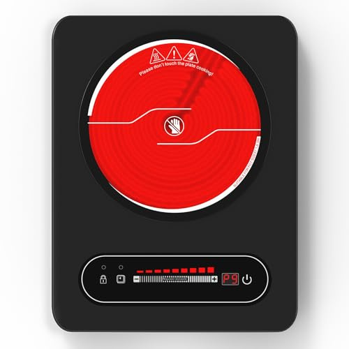VBGK Placa Vitrocerámica Portatil 2000W, Placas de Induccion con Indicador de Alta Temperatura, Controles Táctiles, Bloqueo para Niños, 9 Niveles de Potencia, Cocina de Cerámica para Todas Ollas