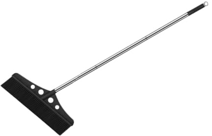 FIXOSHEE Heavy Duty Outdoor Push Broom with Long Handle Wide Black Garden Sweeper for Warehouses and Patios Stainless Steel Deck Scrub Brush for Surfaces Cleaning