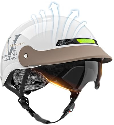 Motorcycle Half Helmet - Sun Visor Cycling Gear Quick Release Buckle for Riders, Protective Headwear with Lightweight Shell, Helmet for Men Women Atv Cruiser Scooter Bicycle Mountain 21.65 Inches