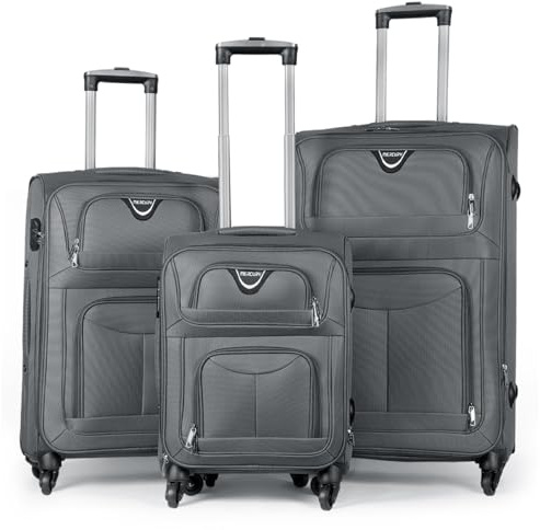 MERCURY TEXTIL - Juego de Maletas 3pcs de Tela con 4 Ruedas Giratorias 360°, Expandible (Cabina, Mediana y Grande), con Cierre de Seguridad - Ideal para Viajes y Vacaciones (Gris)
