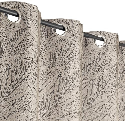 Atout Ciel Rideau Jacquard à œillets 140x240 cm – Base plombée – Motif Feuillage Moderne – Prêt à Poser, Beige