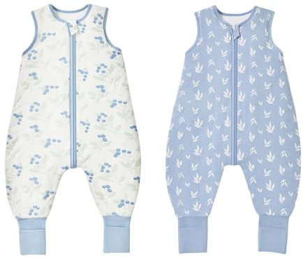 ToyaTec Saco de Dormir para Bebé con Piernas, 1.0 TOG, Paquete de 2 Unidades, Rayón Supersuave Hecho de Bambú, Fibra de Bambú para Niños o Niñas, Azul, Talla M