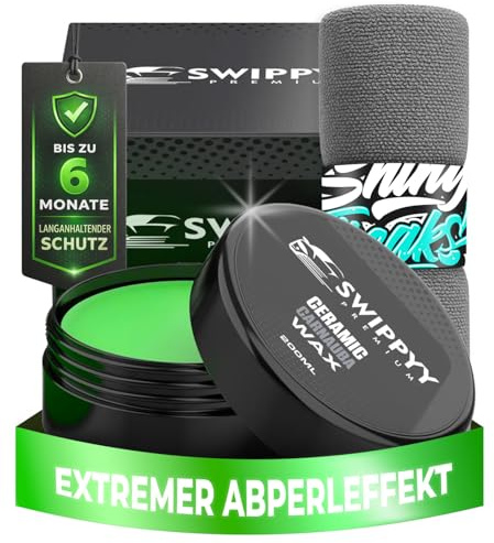 Swippy Ceramic Carnauba Wax (200ml) Premium Autowachs + Shiny Freaks Mikrofasertuch | Lackversiegelung mit extremem Abperleffekt - Keramikersiegelung Auto für starken Lackschutz & Glanz | 2-teilig