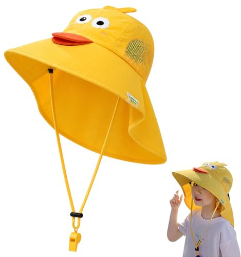 Androxeda Cappello da Sole per Bambini con Laccetto e Fischietto, Cappellino Estivo con Cordino Regolabile, Protezione UV, Ideale per Spiaggia Piscina Escursioni