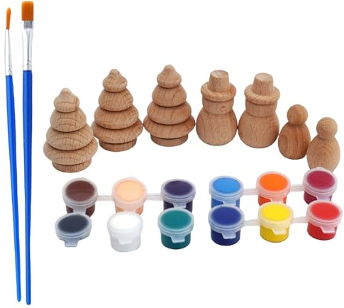 Figuras de madera para pintar y manualidades de muñeco de nieve de madera Adorno de árbol de Navidad sin pintar Suministros para manualidades Figuras para pintar y manualidades