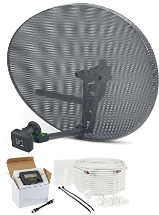 Viewi SSL Zone 2 Satellite Dish Kit: 80cm Dish + Quad LNB + 50m RG6 Cable + FTA Signal Pointer + SKY, SKY+, HD, Freesat TV Signal Finder