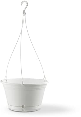 Teraplast Air Diametro 28,5cm -Vaso Per Piante Da Interno Ed Esterno Con Ganci, In Plastica Opaca, Colore Bianco, 100% Riciclabile. Vaso Sospeso Utilizzabile Come Coprivaso Per Piante Da Interno