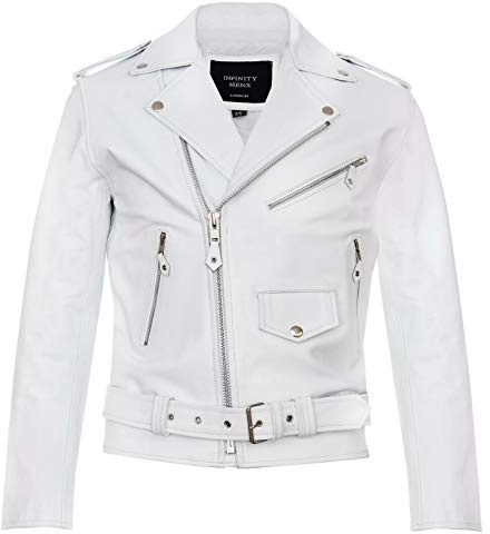 Infinity Leather Herren Leder Weiß Brando Motorradfahrer Rock Motorrad Kuhfell XS