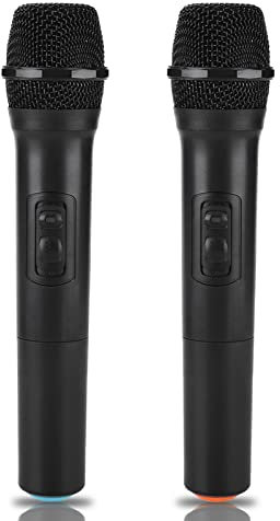 cigemay Combinación de micrófono inalámbrico, 2 micrófonos universales VHF con Receptor, micrófono inalámbrico Karaoke, micrófono para Cantar en Familia Ktv, Fiestas, discursos