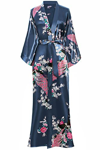 BABEYOND Bata kimono de pavo real para mujer, 135 cm, para bodas y fiestas, Azul prusiano, Altoa única