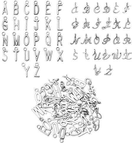 BEEFLYING 156 Stück Buchstaben-Anhänger-Charme 26 Buchstaben-Charms Anhänger mit Anfangsbuchstaben A~Z für Halsketten Armbänder Schmuckherstellung Bastelbedarf (Silber)