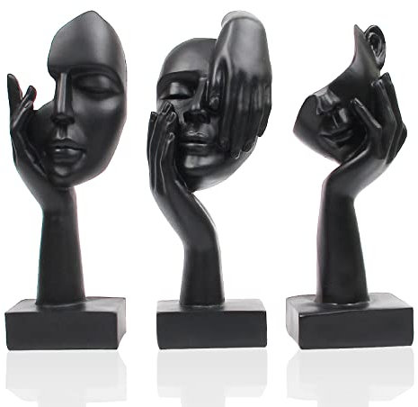 Suerhatcon 3 Piece Abstract Face Statues for Home Decor, Thinker Figurines Modern Sculpture for Home Office Book Shelf Coffee Table Decoration