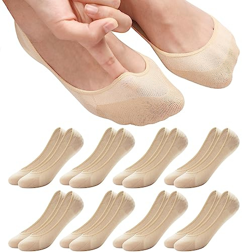 ILovDaisy Lot de 8 paires de chaussettes de ballerine pour femme - Respirantes - Invisibles - Antidérapantes - Avec coussinet en silicone - 36-40/39-42