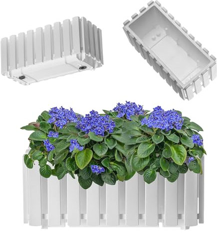 KADAX Jardinera, maceta para balcón en 2 tamaños, maceta con aspecto de listón, maceta de estilo rústico, jardinera con corcho de goma, maceta ligera (40 cm/blanco)