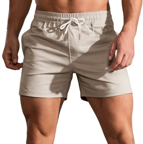 HOTIAN - Pantaloncini corti estivi da uomo, in cotone, con tasche, per il tempo libero