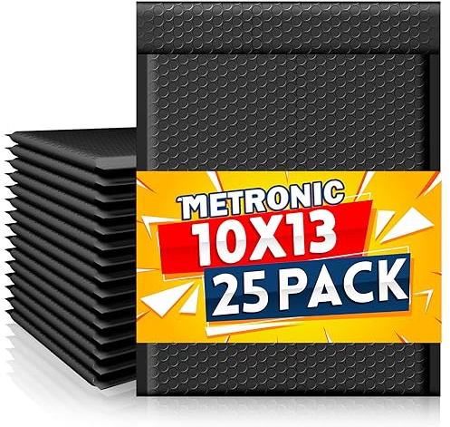 Metronic Bubble Mailer 10x13 Black 25Pack Waterproof Padded Envelopes Self Seal Large Bubble Mailers Cushioning Bubble Envelopes for Shipping,Books,Jewelry Makeup Supplies