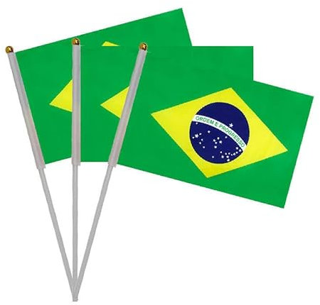 Pandiui23 Lot de 20 drapeaux à manivelle du Brésil, Mini Drapeau Brésil, Vert, 14x21 cm